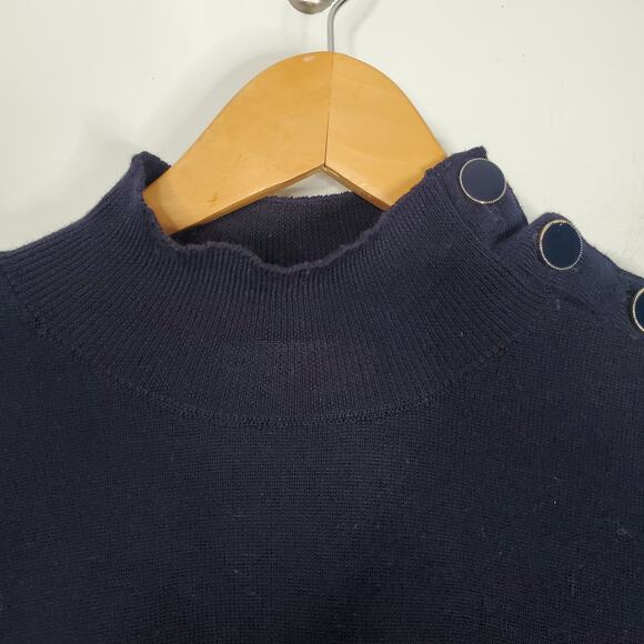 Sézane Jacob Jumper Sweater Navy Blue Merino Wool High Neck Buttons Size Small - Picture 7 of 11